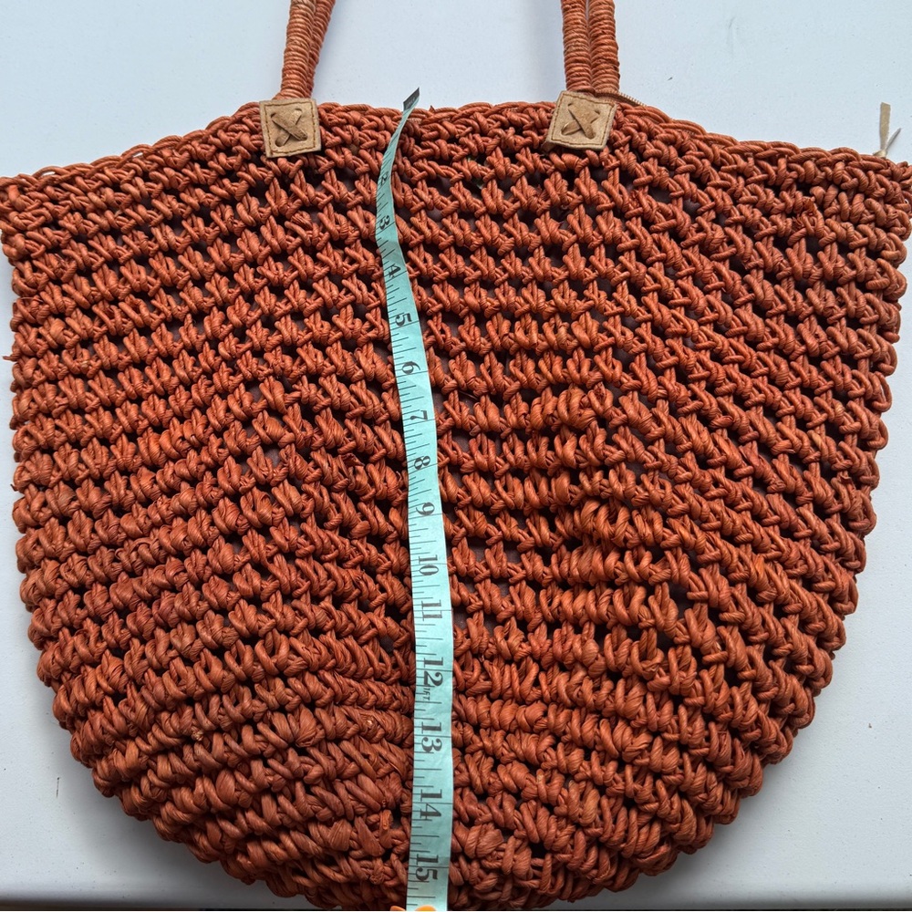 Jacqueline Ferrar Rustic Woven Tote Bag – Burnt Orange Summer Shoulder Bag